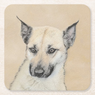 Chinook (Pointed Ears)'絵画s - オリジナルドッグアート スクエアペーパーコースター