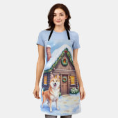 Chinook Rustic Log Cabin Christmas Art エプロン (着用した状態)