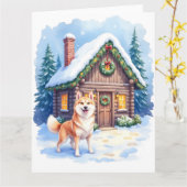 Chinook Rustic Log Cabin Christmas Art カード (黄色い花)