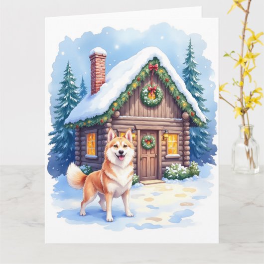 Chinook Rustic Log Cabin Christmas Art カード (黄色い花)