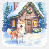 Chinook Rustic Log Cabin Christmas Art スクエアシール (正面)