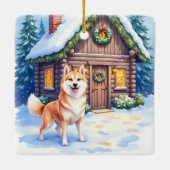 Chinook Rustic Log Cabin Christmas Art セラミックオーナメント (裏面)