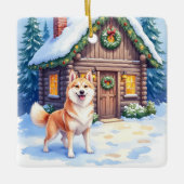 Chinook Rustic Log Cabin Christmas Art セラミックオーナメント (正面)