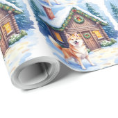 Chinook Rustic Log Cabin Christmas Art ラッピングペーパー (ロールコーナー)