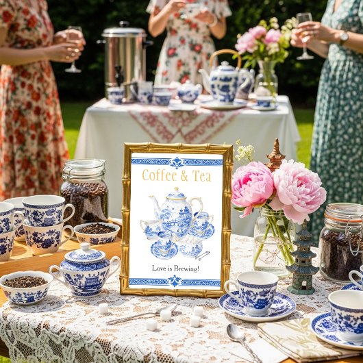 Chinosierie blue Coffee & Tea Love is Brewing Sign 招待状