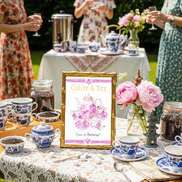 Chinosierie Pink Coffee & Tea Love is Brewing Sign 招待状