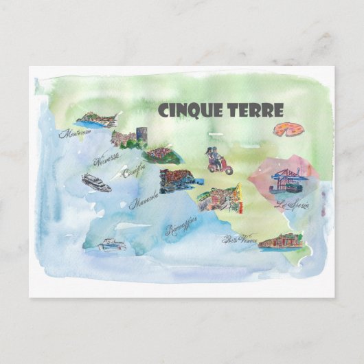 Chinque Terre Italy Vintage Travelポスターマップ ポストカード (正面)
