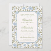 Chintz Floral Sage Blue Elegant Wedding Invitation 招待状 (正面)