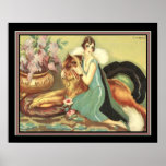 Chiostri 1920のDeco "Girl & Her Dog"プリント16x20 ポスター<br><div class="desc">美しい、16x20キオストリアールデコプリントca. 1920s "女の子&彼女の犬"</div>