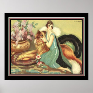 Chiostri 1920のDeco "Girl & Her Dog"プリント16x20 ポスター