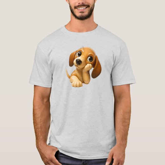 Chiot beige mignon allongé avec grandes oreilles. tシャツ (正面)