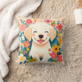 chiot labrador jaune au milieu des fleurs クッション (ブランケット)