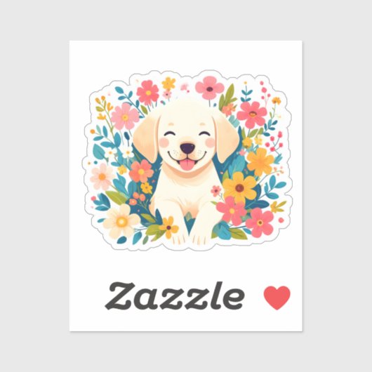 chiot labrador jaune au milieu des fleurs シール (シート)