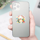 chiot labrador jaune au milieu des fleurs シール (スマートフォン)