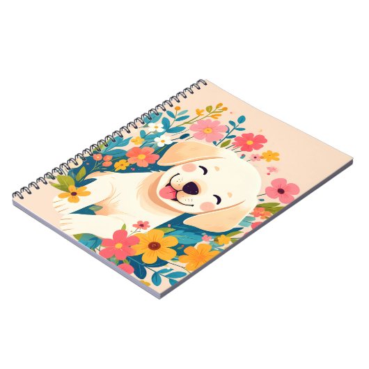 chiot labrador jaune au milieu des fleurs ノートブック (左側)