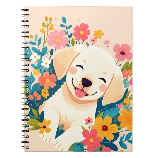 chiot labrador jaune au milieu des fleurs ノートブック (正面)