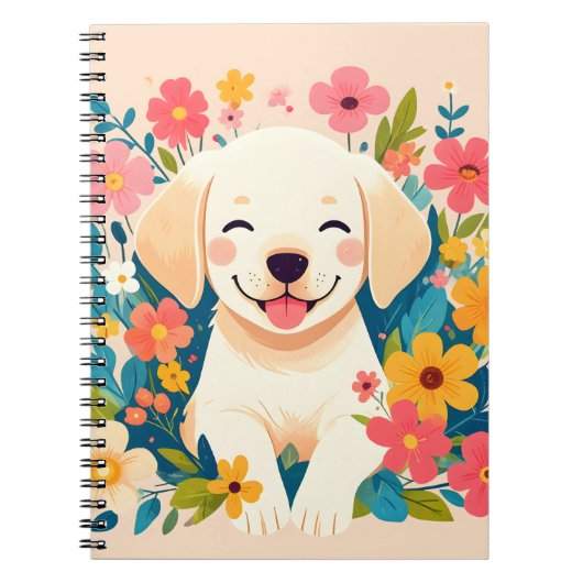 chiot labrador jaune au milieu des fleurs ノートブック (正面)