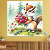 Chipmuk holding berries キャンバスプリント (インサイチュ (リビング))