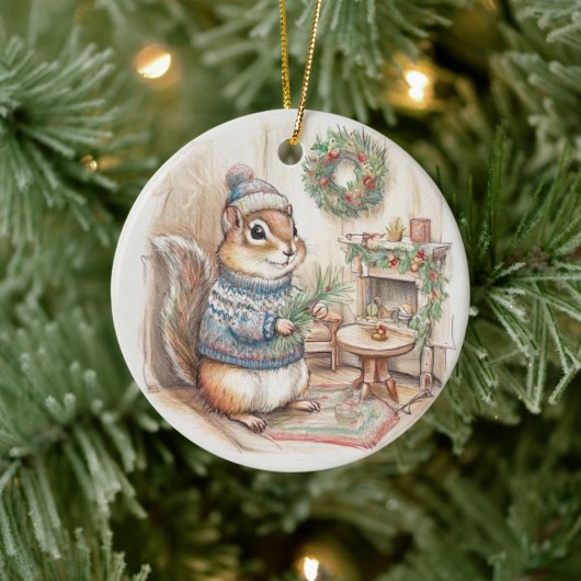 Chipmunk Christmas Wildlife Ornament セラミックオーナメント (ツリー)