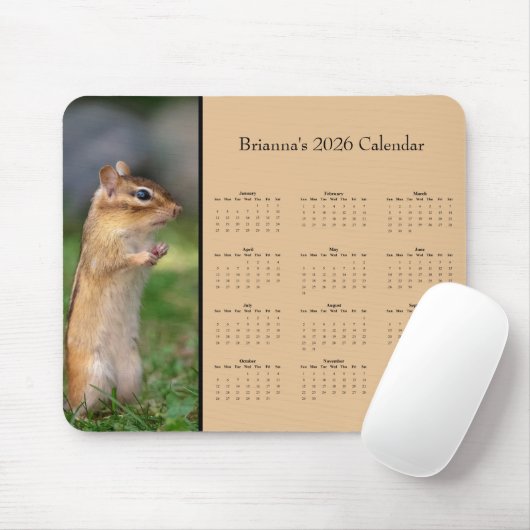 Chipmunk - Customizable full year 2026 calendar マウスパッド (マウス)