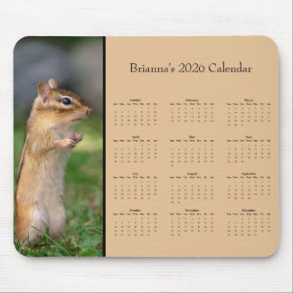 Chipmunk - Customizable full year 2026 calendar マウスパッド