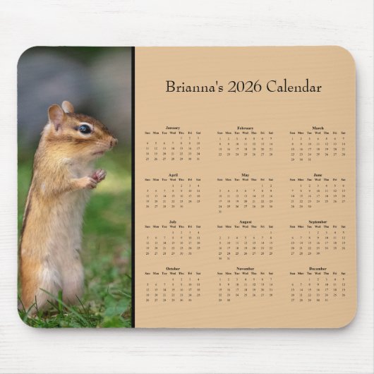 Chipmunk - Customizable full year 2026 calendar マウスパッド (正面)