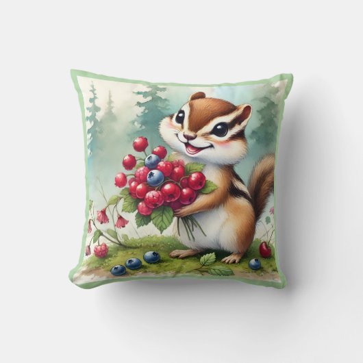 Chipmunk holding berries クッション (正面)