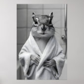 Chipmunk in Bathrobe Print, Funny Bathroom Wall ポスター (正面)