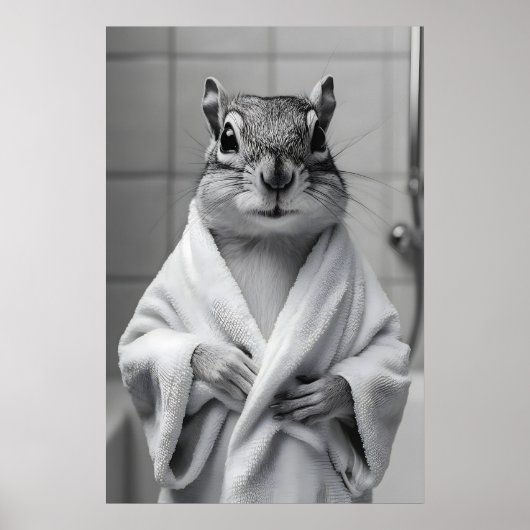 Chipmunk in Bathrobe Print, Funny Bathroom Wall ポスター (正面)
