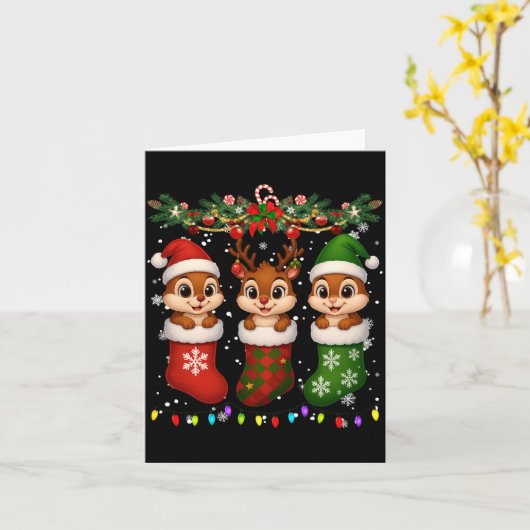 Chipmunk In Christmas Socks Lights Chipmunk Xmas L カード (黄色い花)