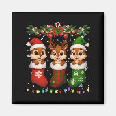 Chipmunk In Christmas Socks Lights Chipmunk Xmas L マグネット (正面)