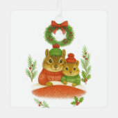 Chipmunk Mom & Child Christmas Whimsical Ornament メタルオーナメント (正面)