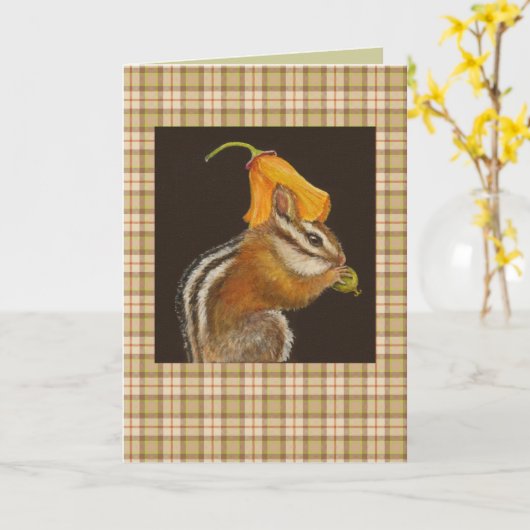 Chipmunk on plaidカード カード (黄色い花)