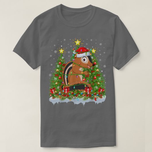 Chipmunk Xmas Lights Santa Chipmunk Christmas Tree Tシャツ (デザイン正面)