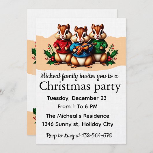 Chipmunks Christmas Party Invitation 招待状 (正面/裏面)