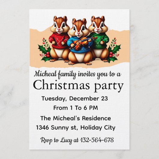 Chipmunks Christmas Party Invitation 招待状 (正面)