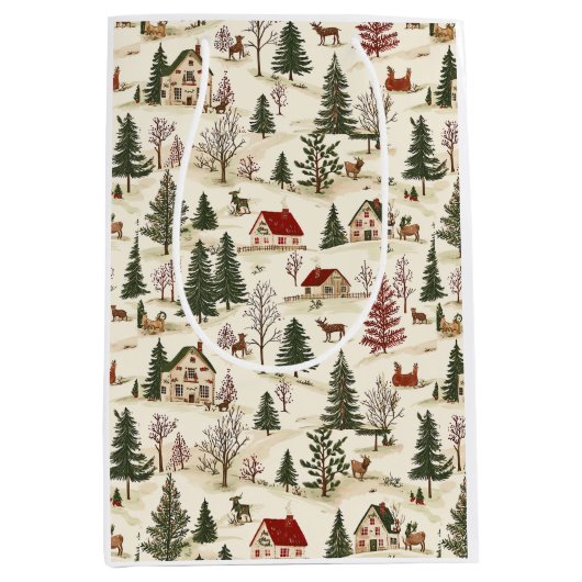 Chirstmas Vintage Village  ミディアムペーパーバッグ (正面)