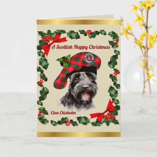 Chisholm Scottie Dog Personalized Xmas カード (黄色い花)