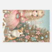 Chistmasの女の子と猫の紙 ラッピングペーパーシート (正面2)