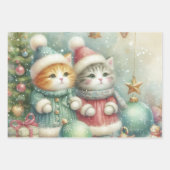 Chistmas girl and cats paper ラッピングペーパーシート (正面3)