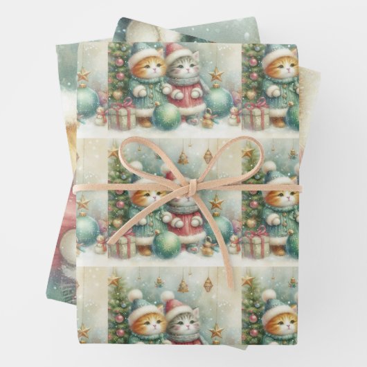 Chistmas girl and cats paper ラッピングペーパーシート (インサイチュ)