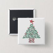 Chistmas MultilanguageカードFelizの出生の木 缶バッジ (正面&裏面)