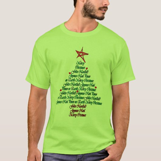 Chistmas MultilanguageカードFelizの出生の木 Tシャツ (正面)
