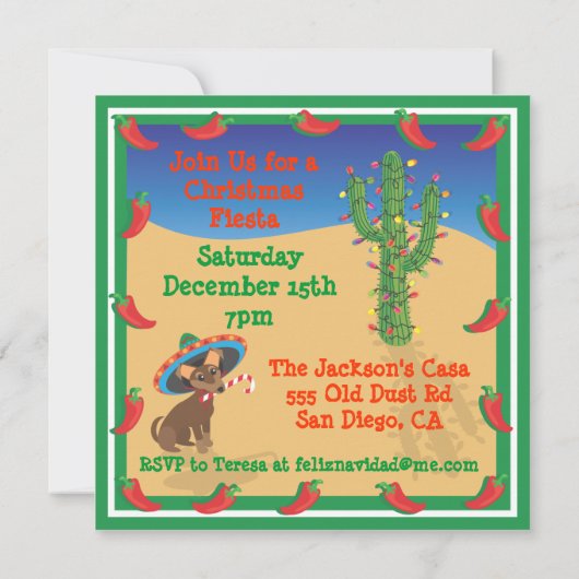 Chiwawa with Sombero, Cactusクリスマス招待状 招待状 (裏面)