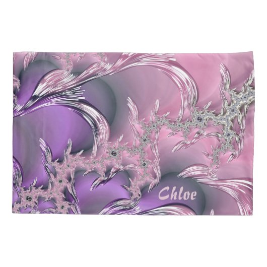 ~ CHLOEの~の~の元のフラクタルデザインの~のピンクの氷の~ 枕カバー (裏面)