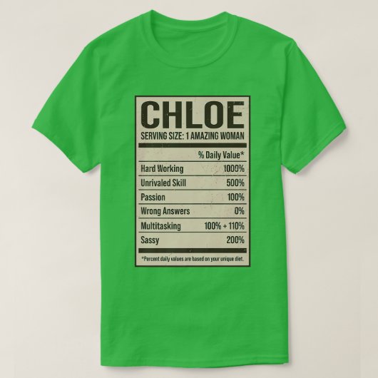 Chloe Nutrition Facts Name Nickname Alias Title Fo Tシャツ (デザイン正面)