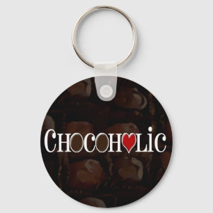 Chocoholic、焦茶および赤いハートのおもしろいなデザイン キーホルダー