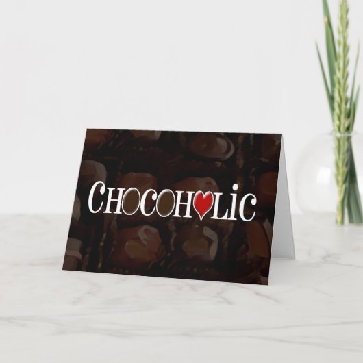 Chocoholic、焦茶および赤いハートのおもしろいなデザイン シーズンカード (正面)