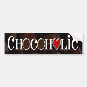Chocoholic、焦茶および赤いハートのおもしろいなデザイン バンパーステッカー