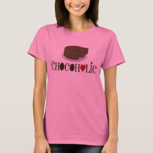 Chocoholic、焦茶および赤いハートのおもしろいなデザイン Tシャツ
